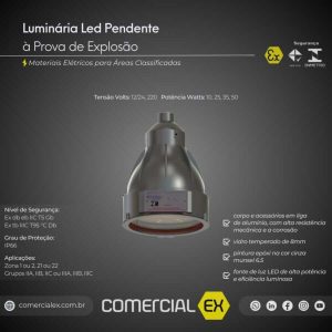 a imagem mostra luminária pendente led à prova de explosão